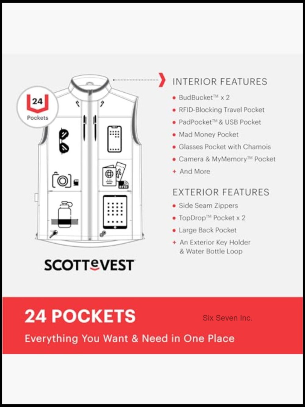 Travel Vest with 24 Hidden Pockets Water Repellent Lightweight Polyester - Picture 5 of 6